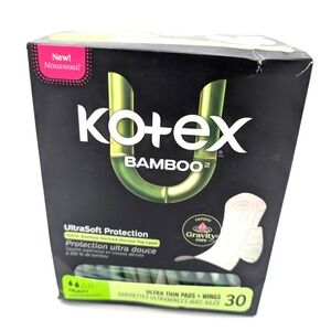 Kotex BAMBOO Ultra Thin Heavy Pads with Wings, Ultra Soft Protection  -30 Pads